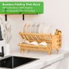 Collapsible 2-Tier Bamboo Dish Drying Rack – Foldable Wooden Dish Drainer with Utensil Holder, Space-Saving Dish Rack for Kitchen Countertop