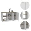 Kitchen Island with Large Countertop, Open Storage Shelves and Double Door Cabinet, White / Light Oak