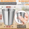 15pcs Stainless Steel Shot Glasses Drinking Vessel 30 ml (1oz) Outdoor Camping Travel Coffee Tea Cup Silver Cup Unbreakable Metal Shooters for Whiskey