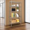 5 Tier Storage Rack Silver Gray Rectangular Metal Shelving Unit Heavy Duty Carbon Steel Organizer Adjustable Utility Shelf for Garage Kitchen Pantry B
