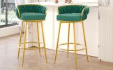 Swivel Counter Height Bar Stools Set of 2, 31.5" Bar Height Stools with Hand-Woven Backrest & Gold Metal Legs