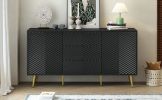 U_STYLE Modern Sideboard with Geometric Line Design, Conical Metal Legs, and Central Drawers for Stylish Storage, Suitable for Study
