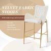 28.75inch Counter Height Bar Stools Set of 2, Bar Height Arm Chairs, Velvet Fabric Stools with Golden Legs and Footrests, White