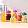 1 PCS 20 OZ Red Little Bear Glass Straw Cup High Borosilicate Heat-resistant Glass Cup For Juice, Milk and Cold drinks