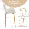 28.75inch Counter Height Bar Stools Set of 2, Bar Height Arm Chairs, Velvet Fabric Stools with Golden Legs and Footrests, White