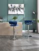 Set of 2 Bar Stools,with Chrome Footrest and Base Swivel Height Adjustable Mechanical Lifting Velvet + Chrome Leg Simple Bar Stool-BLUE