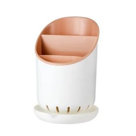 1pc Kitchen Utensil Holders Cutlery Drying Rack For Counter With Catch Pan And Drain Hole; Anti Tilting Kitchen Silverware Drainer Basket Sink (Color: pink)