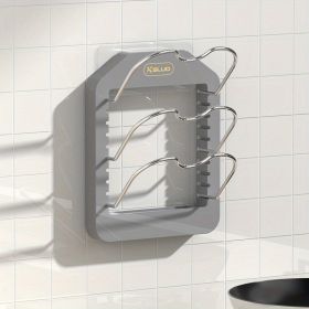 1pc Wall Mounted Pot Lid Rack; Free Punch Pot Cover Holder; Hanging Lid Organizer; Kitchen Accessories (Model: Three layer pot lid rack, Color: Grey)