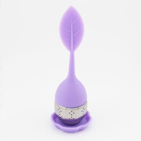 1pc Tea Infuser Silicone Handle Stainless Steel Strainer Drip Tray Included - Loose Tea Steeper - Best Tea Infuser For Loose Leaf Or Herbal Tea (Color: 1 Pack Purple)