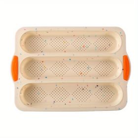 1pc; Silicone Baguette Pan; French Bread Baking Pan; Perforated 3 Loaves Baguettes Bakery Tray; Baking Tools; Kitchen Gadgets; Home Kitchen Items (Color: Multi Color)