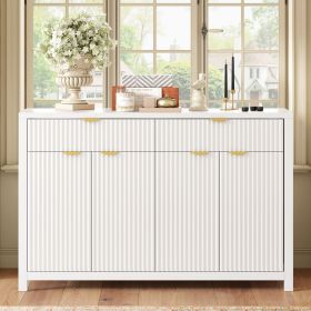 Modern Wave-Pattern Sideboard Cabinet with 2 Drawers and 4 Doors, 3-Level Adjustable Shelves, Aluminum Arc Handles, Scandinavian Style, 3 Colors (Color: as Pic)