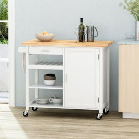 Kitchen Island Cart with Solid Wood Top, 41" Width Mobile Carts with Storage Cabinet, Rolling Kitchen Table with Spice Rack, Towel Rack, and Drawer (Color: as Pic)