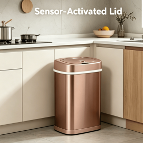 Automatic Sensor Trash Can, Stainless Steel Touch-Free Garbage Bin with Odor Sealing Lid (Style: Champagne Gold)
