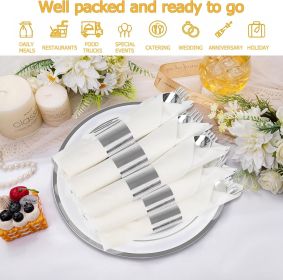 50 Pack Pre Rolled Rose Gold Plastic Silverware Set,Wrapped Plastic Cutlery Set with Napkin Include 50 Forks,50 Spoons (Model: 60 pack White+Silver)
