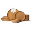 12-Piece Stoneware Dinner Plates Bowls Sets | Microwave & Dishwasher Safe | FDA Certified Non-Toxic Dinner Plates Bowls Set | Stackable Matte Glaze Ki