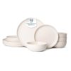 12-Piece Stoneware Dinner Plates Bowls Sets | Microwave & Dishwasher Safe | FDA Certified Non-Toxic Dinner Plates Bowls Set | Stackable Matte Glaze Ki