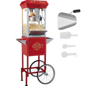 Popcorn Maker with Cart, 850W Popcorn Popper Machine, 8 Oz Kettle Makes 48 Cups per Batch, Popcorn Maker Equipped with Tempered Glass (Default: Default)