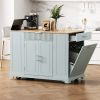 Fluted Kitchen Island with Trash Can Storage Cabinet, Power Outlet, Internal Storage Rack, Rolling Kitchen Islands on 5 Wheels with 3 Drawer