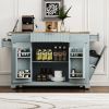 Fluted Kitchen Island with Trash Can Storage Cabinet, Power Outlet, Internal Storage Rack, Rolling Kitchen Islands on 5 Wheels with 3 Drawer