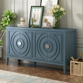 Retro Sideboard door with Circular Groove Design Round Metal Door Handle for Entrance,Dinning Room,Living Room (Material: MDF, Color: Antique Blue)