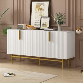 Modern Elegant 4-door Sideboard Gold Metal Handle Buffet Cabinet for Dining Room,Living Room,Bedroom,Hallway (Material: Particle Board, Color: White)