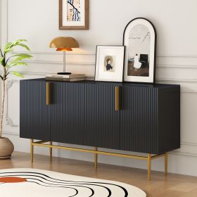 Modern Elegant 4-door Sideboard Gold Metal Handle Buffet Cabinet for Dining Room,Living Room,Bedroom,Hallway (Material: Particle Board, Color: Black)