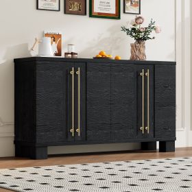 Wood Traditional Style Sideboard with Adjustable Shelves and Gold Handles for Kitchen,Dining Room and Living Room (Material: MDF, Color: Black)