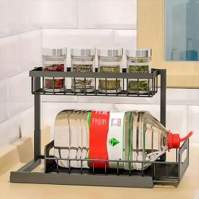 2nd floor bottom sink sorting and storage, bottom sink sorting, sliding cabinet sorting rack, metal sliding drawer, used for kitchen, bathroom (Color: Gray)