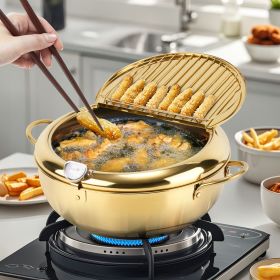 Golden 304 stainless steel deep fryer with built-in rotating thermometer (20cm, 24cm, 28cm) (size: 11 inch (28cm) Size)