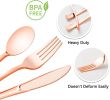 50 Pack Pre Rolled Rose Gold Plastic Silverware Set,Wrapped Plastic Cutlery Set with Napkin Include 50 Forks,50 Spoons