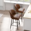 The bar stools feature an arched backrest and seat design, and are paired with black metal thin legs