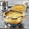 Golden 304 stainless steel deep fryer with built-in rotating thermometer (20cm, 24cm, 28cm)